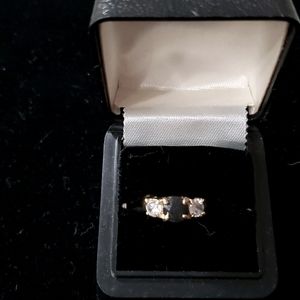 Gold Tone Ring w/ Blue Sapphire and CZ Stones